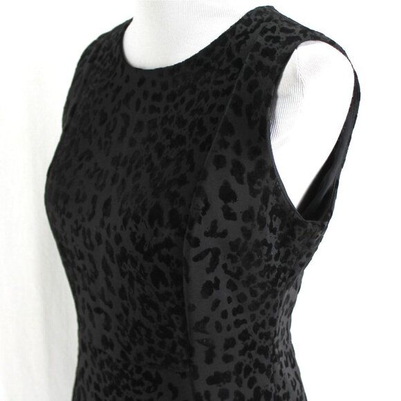 Calvin Klein Sheath Dress Womens 10 Black Velvet Flocked Animal Print Sleeveless - Picture 4 of 7
